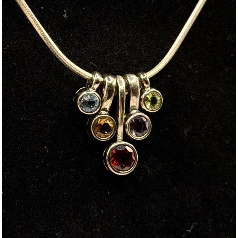 925 Silver Topaz Citrine Garnet Amethyst Peridot Necklace 16"